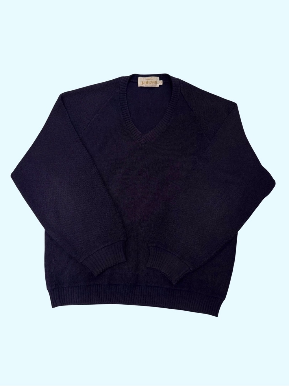 Vintage 60s 70s Jantzen Knit VNeck Crewneck Sweater Navy Grunge Large